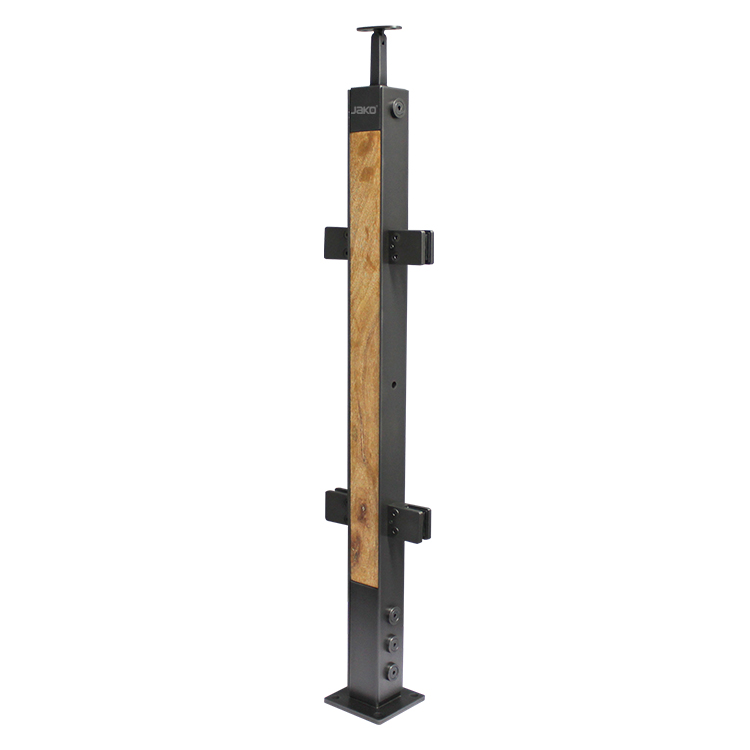 KIT DE POSTE PLANO DE ACERO INOXIDABLE/MADERA 36&quot; C/SOPORTE CUADRADO (CRISTAL DE 3/8&quot;-1/2&quot;)