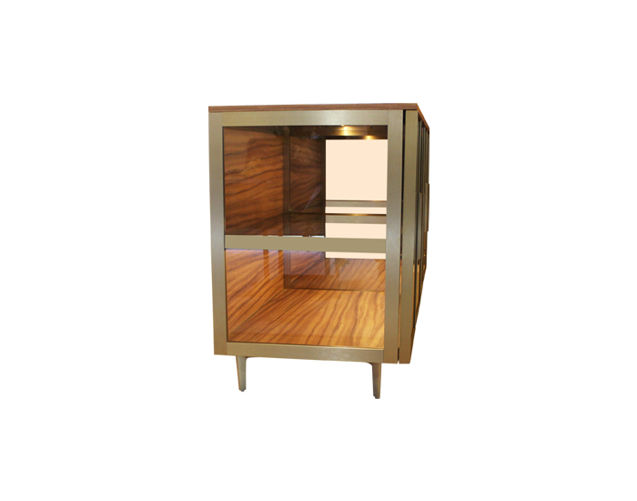 VITRINA CRISTAL/MADERA LATÓN MATE CON LUZ LED (80×160x50cm) (MÓDULO DE 1 REPISA)