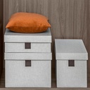 CAJA ORGANIZADORA HIGH CUBIERTA CON TELA GRÍS LINO Y CON LENGÜETA DE CUERO (25.5×46.5×25cm) (copia)