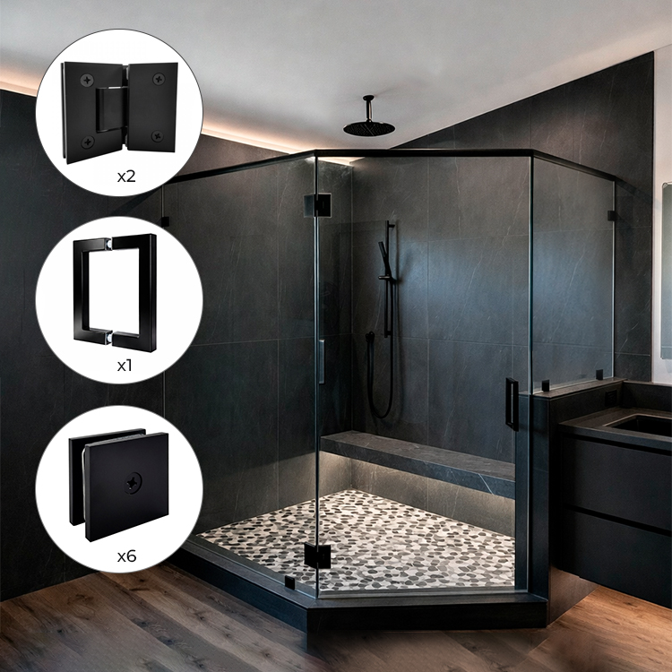 KIT PARA BAÑO MODERNO (1 MANILLON L 176, 2 BISAGRAS V-V VTR-102B, 6 CONECTORES VTR-871S) - MOD. KIT4